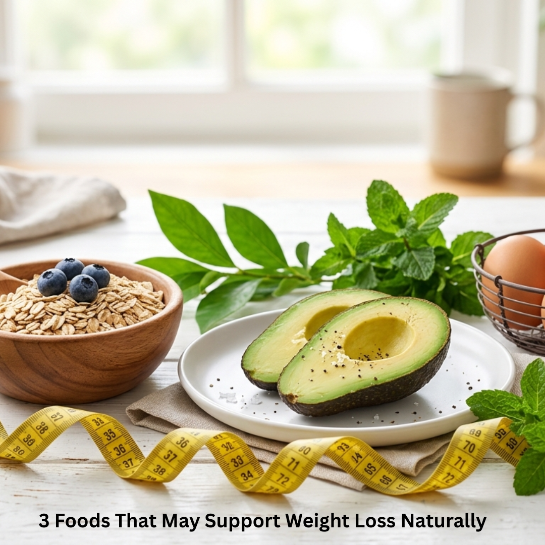 Natural GLP-1 activating foods for weight loss Eggs for appetite control and weight management Oatmeal rich in fiber for satiety Avocado healthy fats for reducing hunger Natural GLP-1 foods infographic
